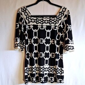 London Times Black and White Graphic 3/4 Sleeve Blouse